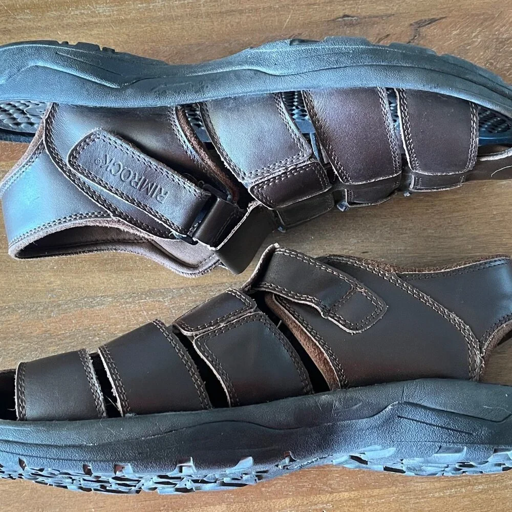 Rimrock Mens Fisherman Sandals Brown Leather Hook Loop‎ Adjustable Strap Size 12
